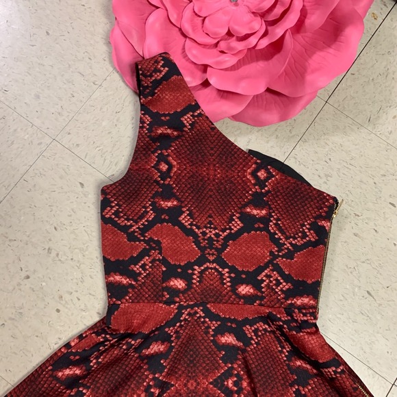 NBD x NAVEN TWINS Womens‎ Sz XS Snake Print One Shoulder Flirt Fit & Flare Dress - Picture 9 of 11